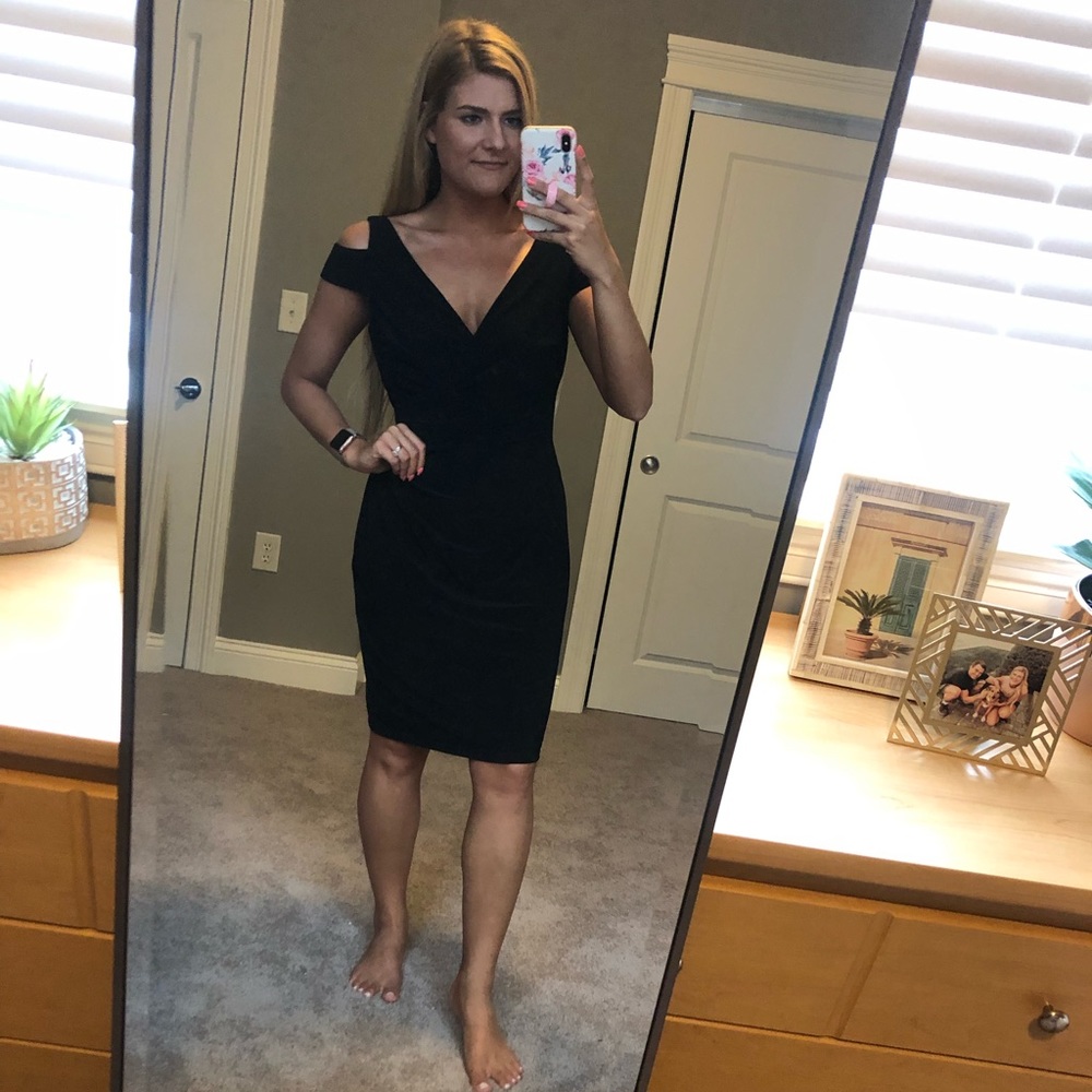 Ralph Lauren Black Cold Shoulder Wrap Dress